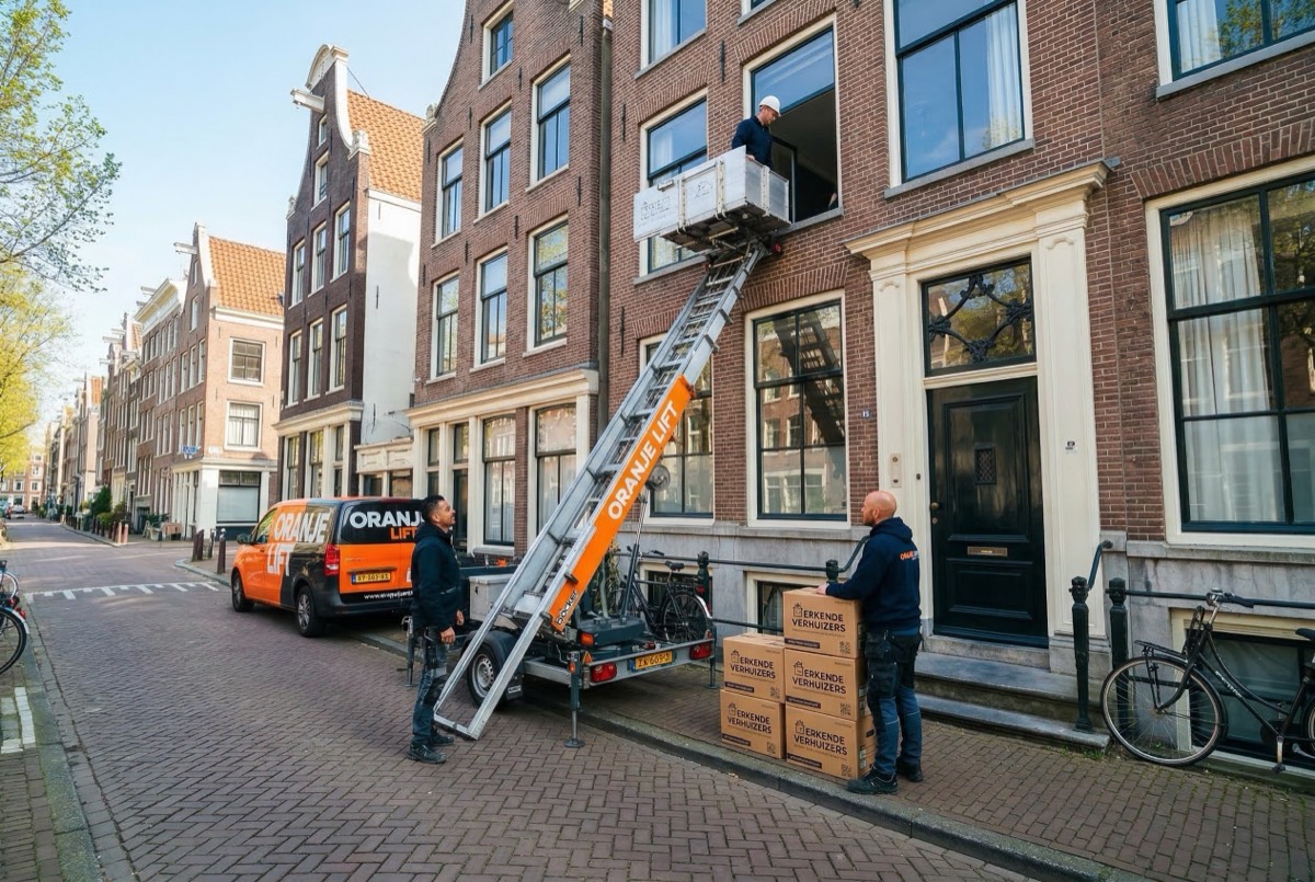 OrangeLift aanhangerlift in smalle straat in Delft