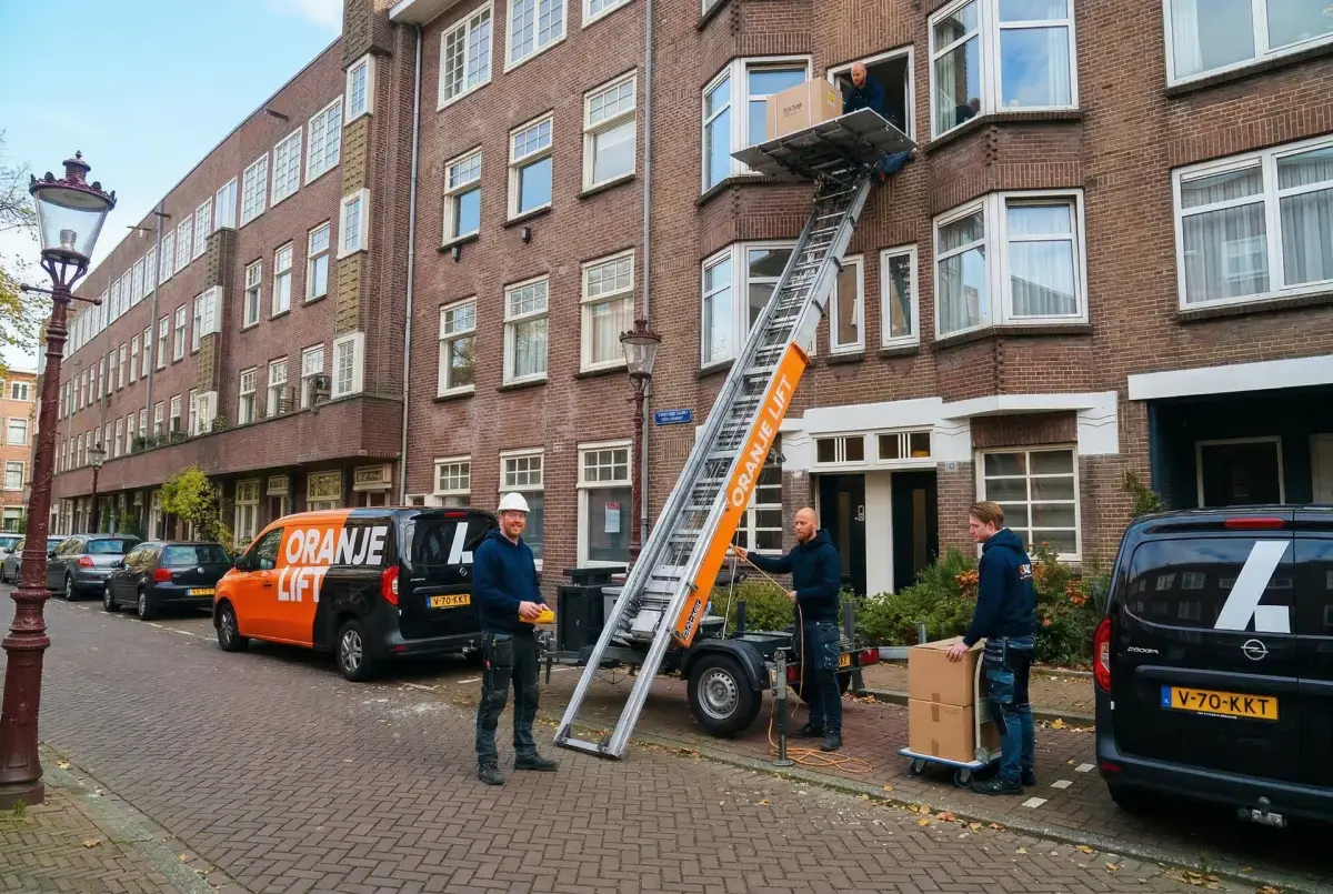 Verhuislift in actie bij woning Den Haag