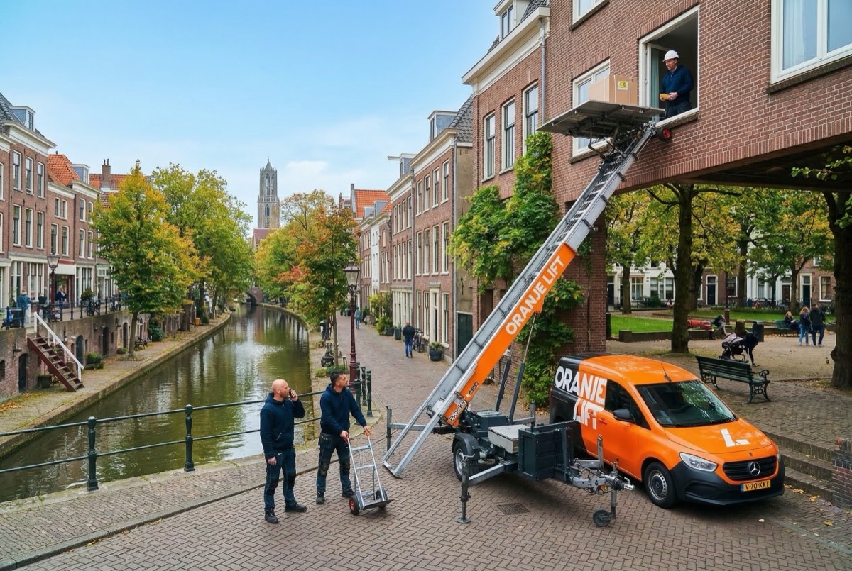 Meubels verhuizen met buitenlift in Delft