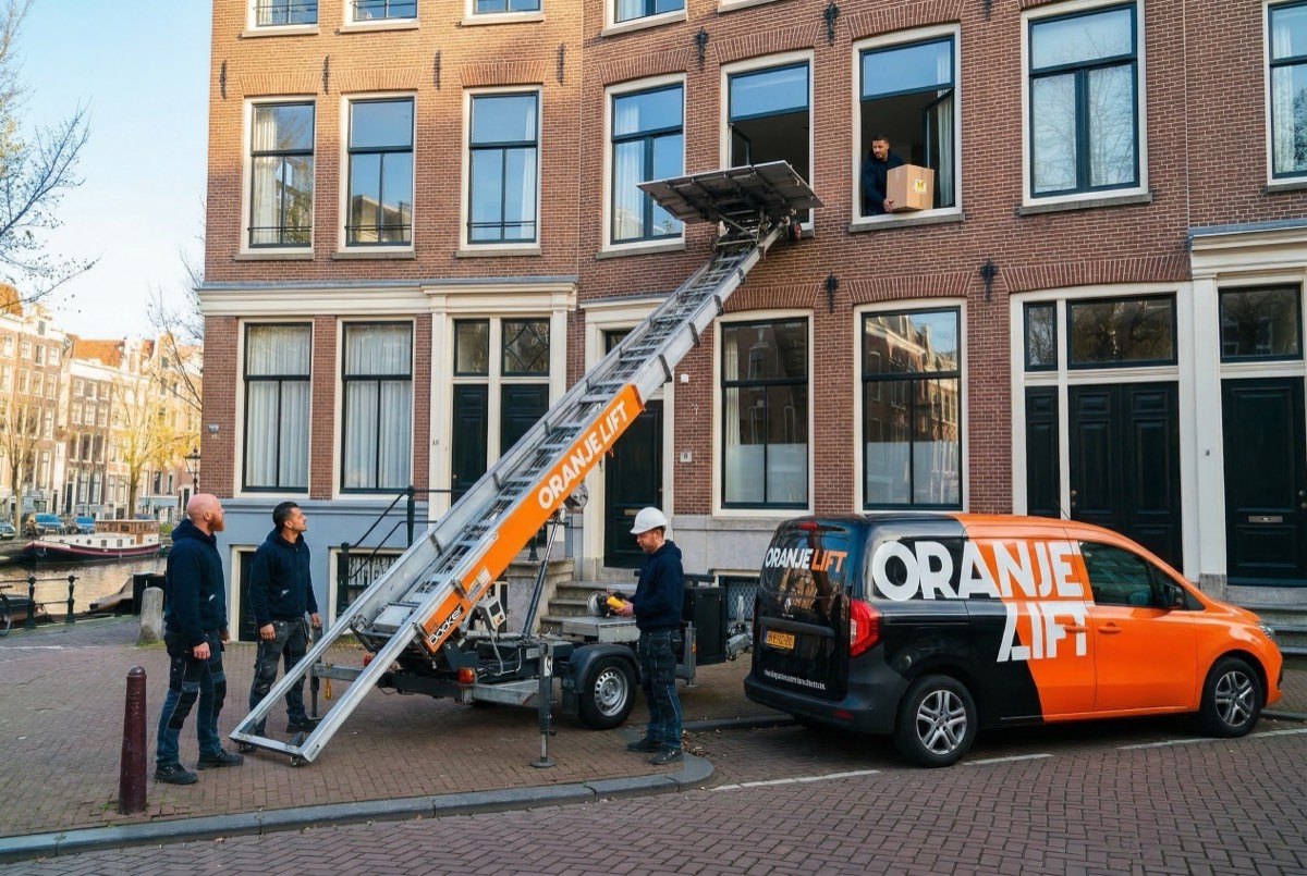 OrangeLift team bij meubellift aan de gracht