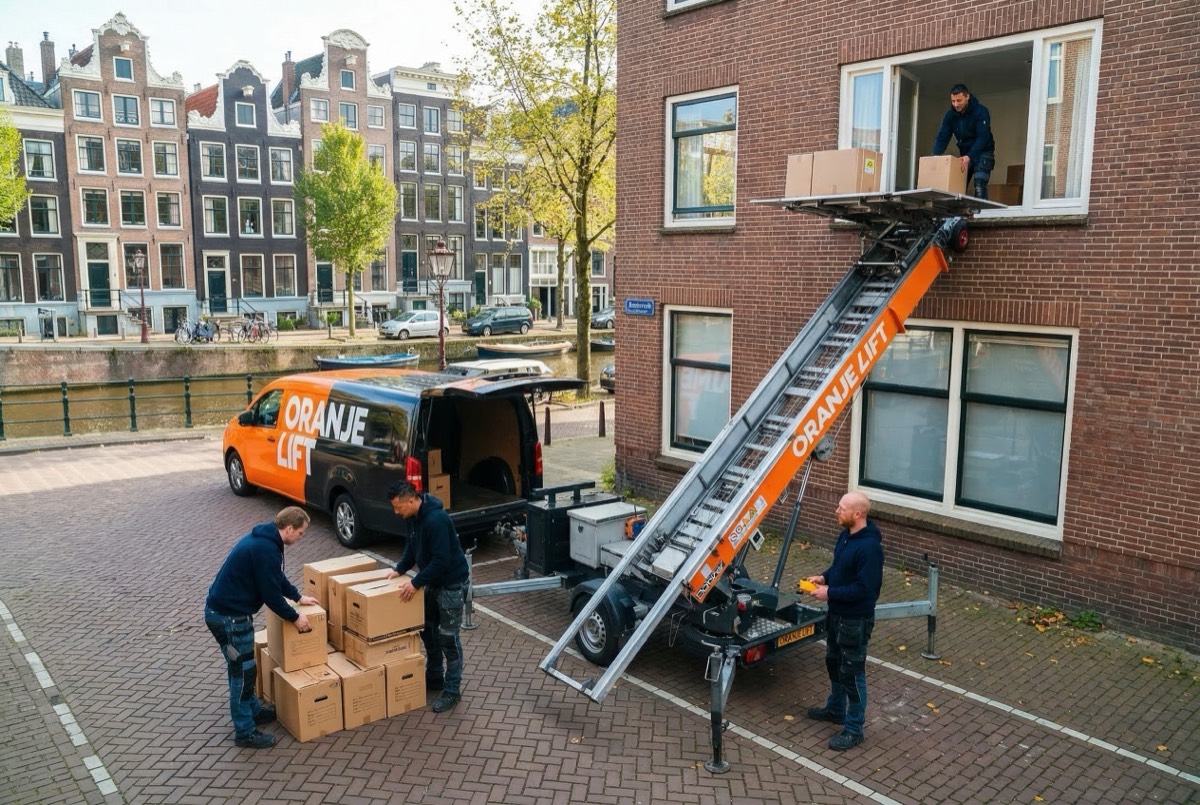 OrangeLift team aan het werk bij verhuizing